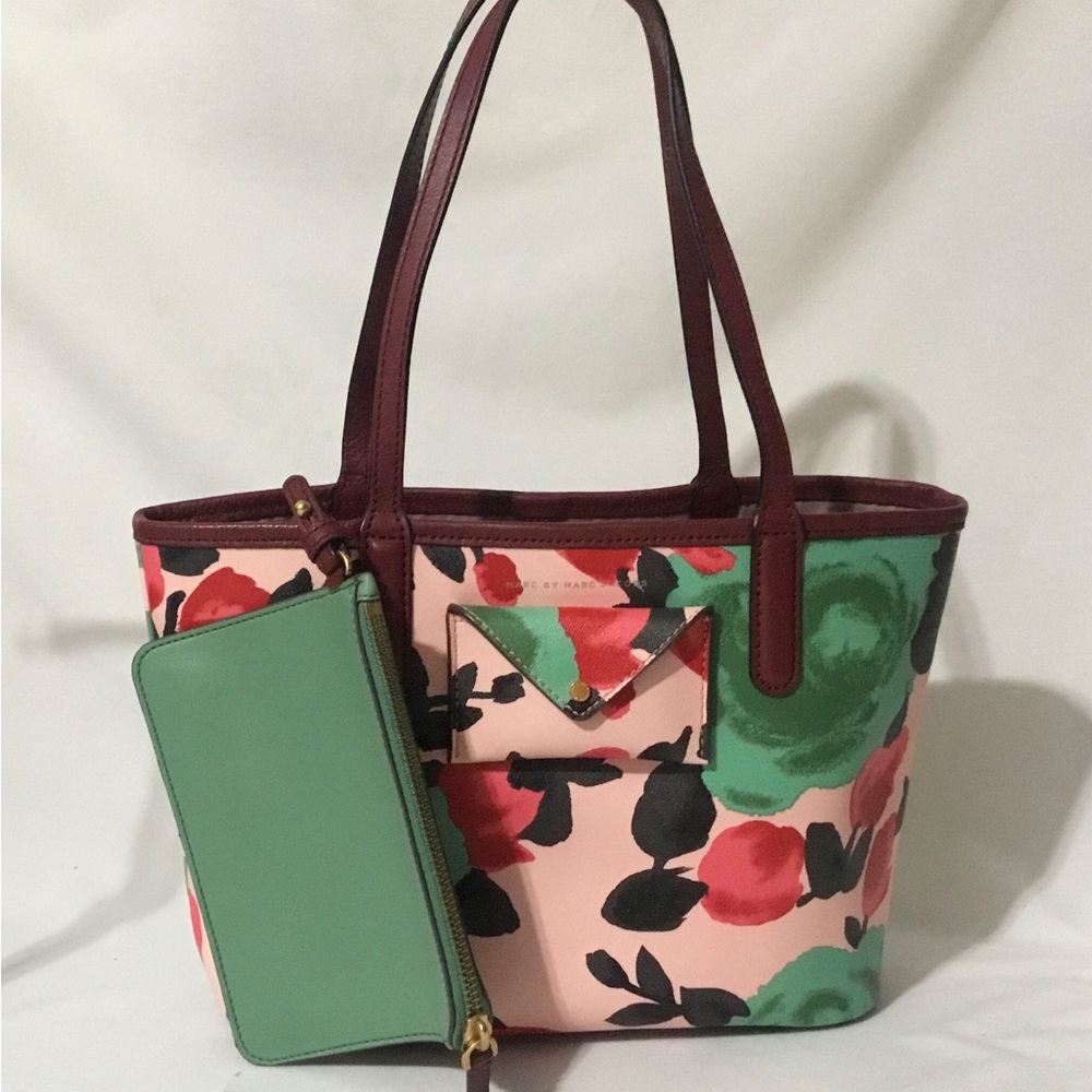 Authentic Marc Jacobs Floral Tote Bag with Red and Green Accents